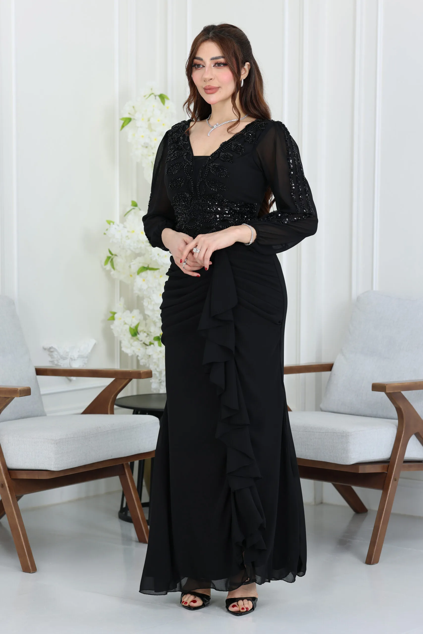 فستان سهرة كم طويل