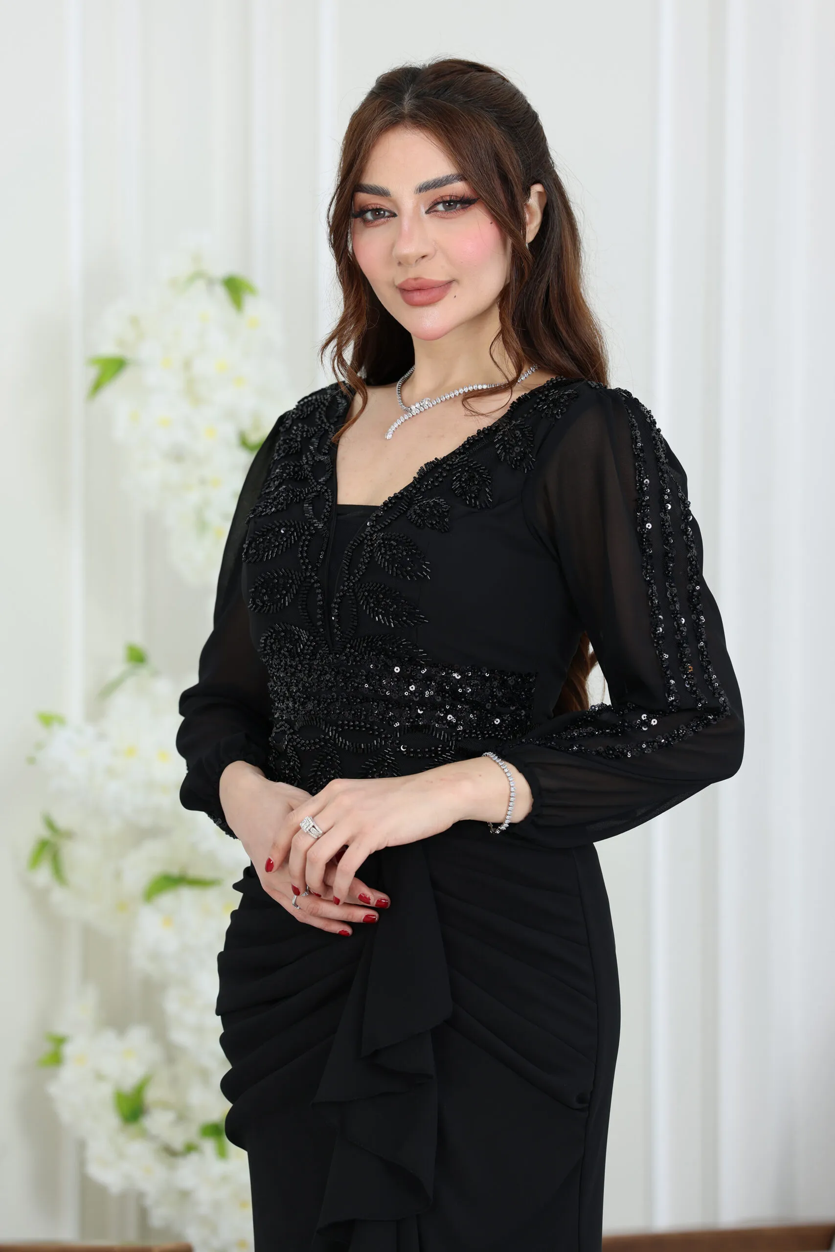 فستان سهرة كم طويل