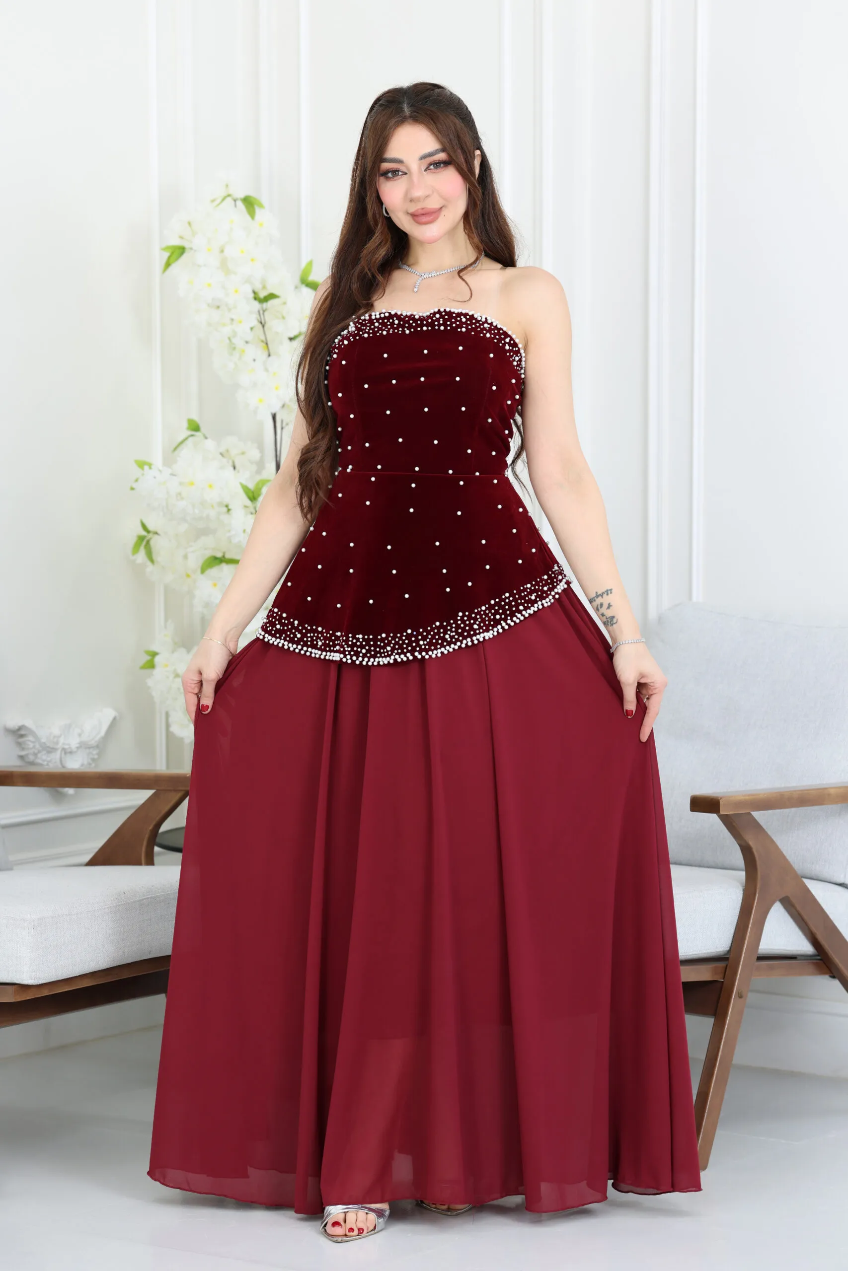 فستان سهرة مخمل انيق