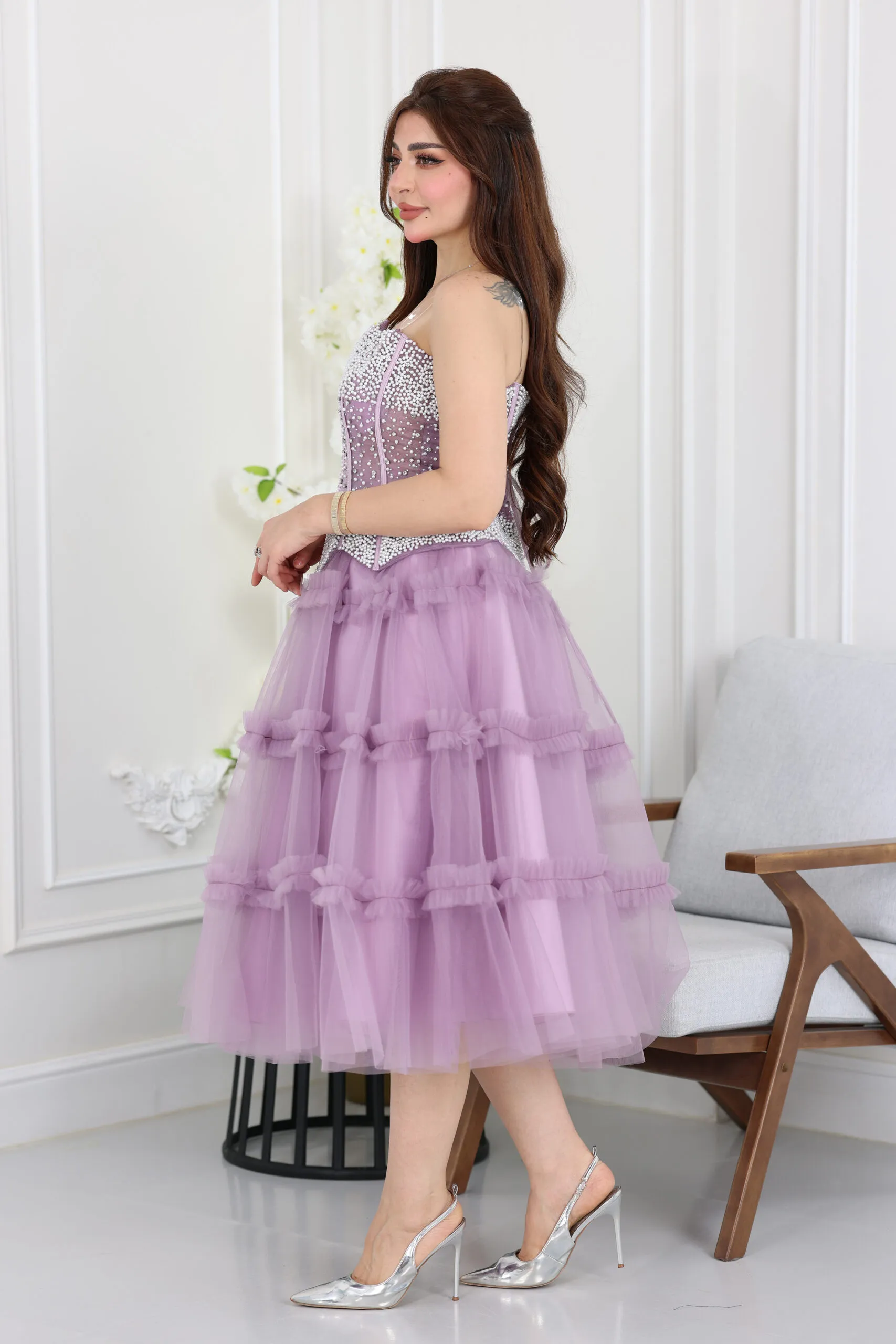 فستان سهرة ميدي طبقات