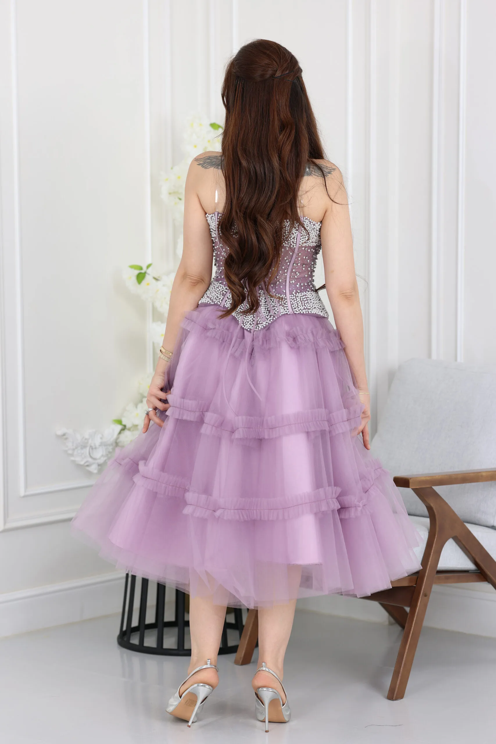 فستان سهرة ميدي طبقات