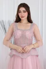 فستان سهرة تطريز لؤلؤ
