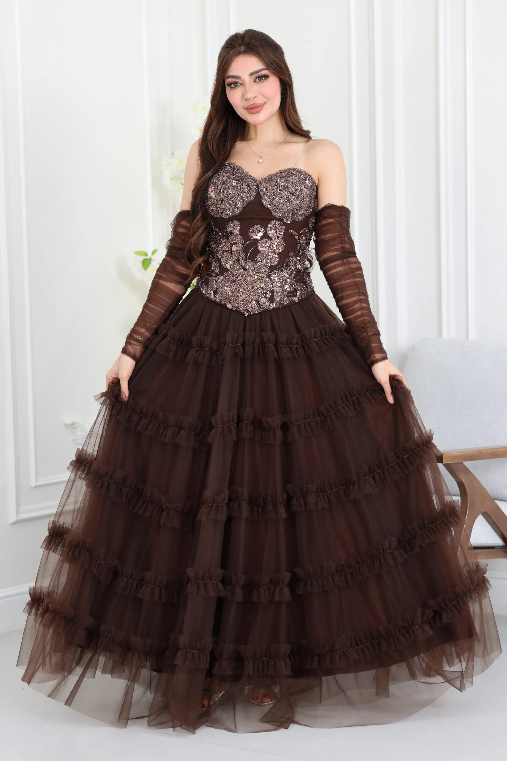 فستان شيفون طبقات فاخر