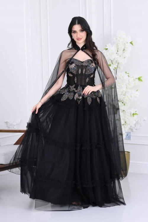 فستان سهرة كيب مطرز