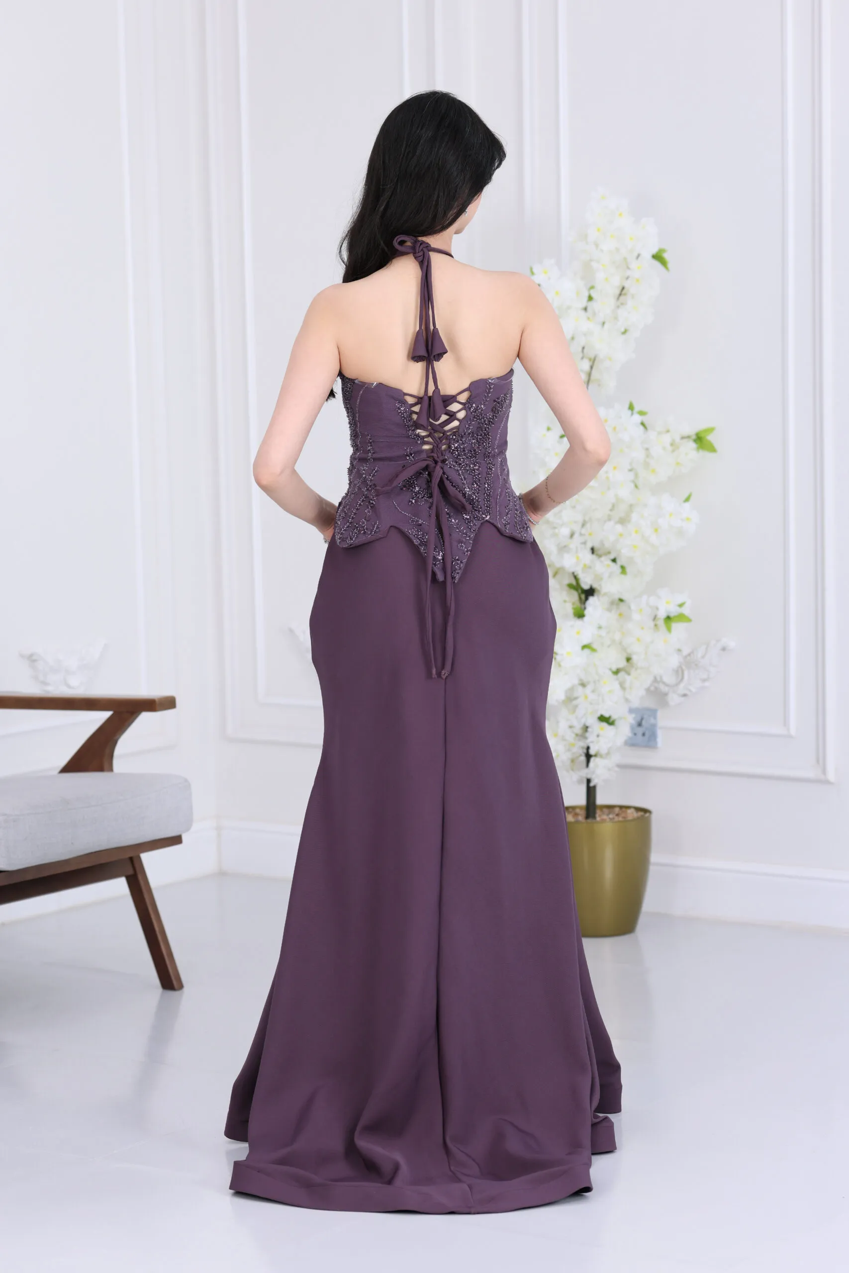 فستان سهرة كريب مطرز