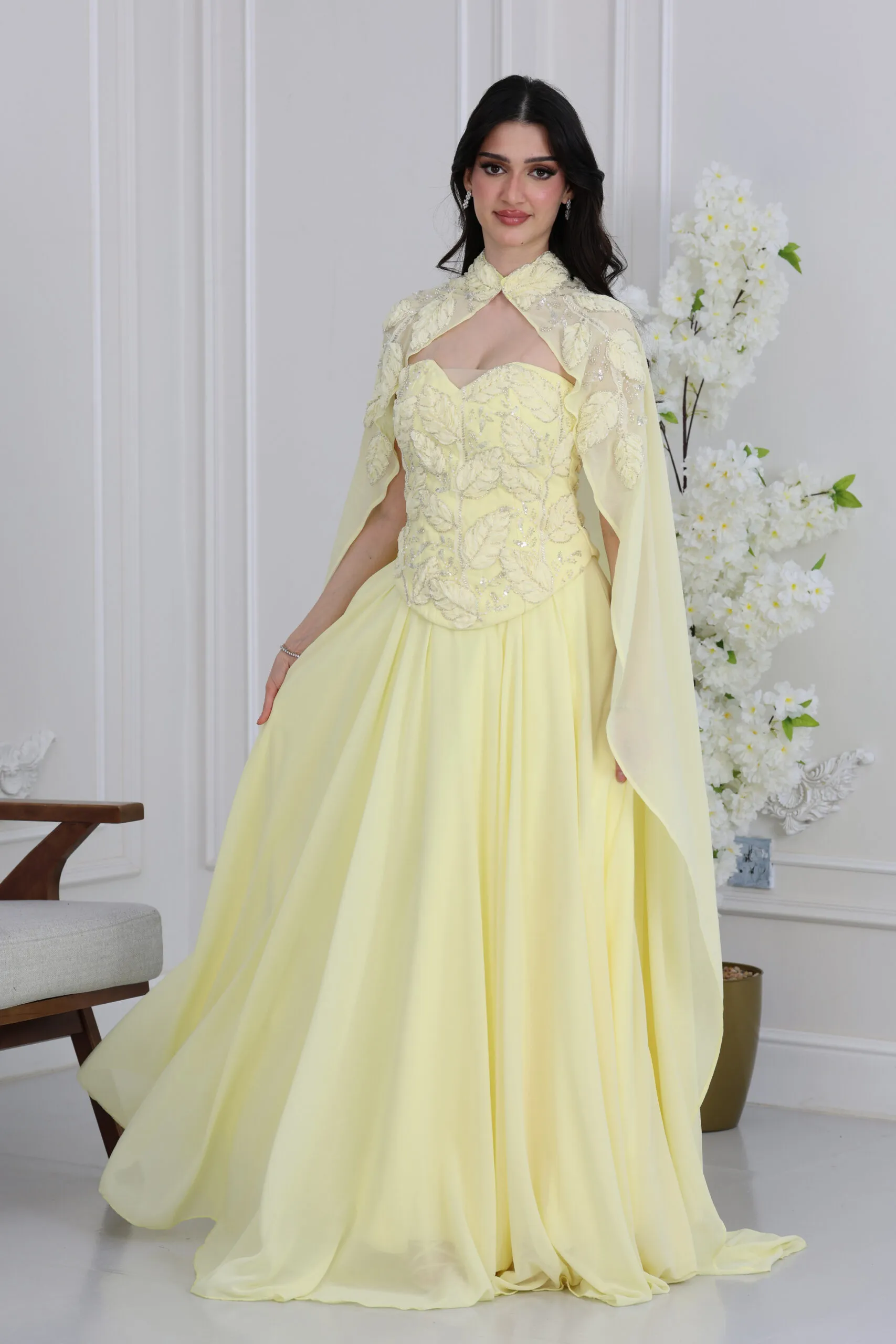 فستان شيفون سهرة فخم مطرز