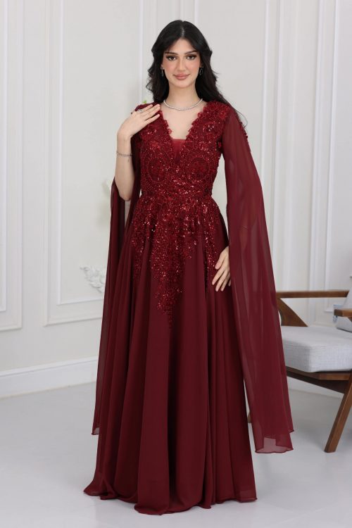 فستان سهرة بأكمام منديل أنيقة