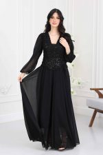 فستان سهرة شيفون مطرز ترتر