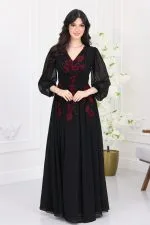 فستان سهرة شيفون اكمام مطرز