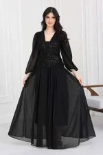 فستان سهرة شيفون مطرز ترتر