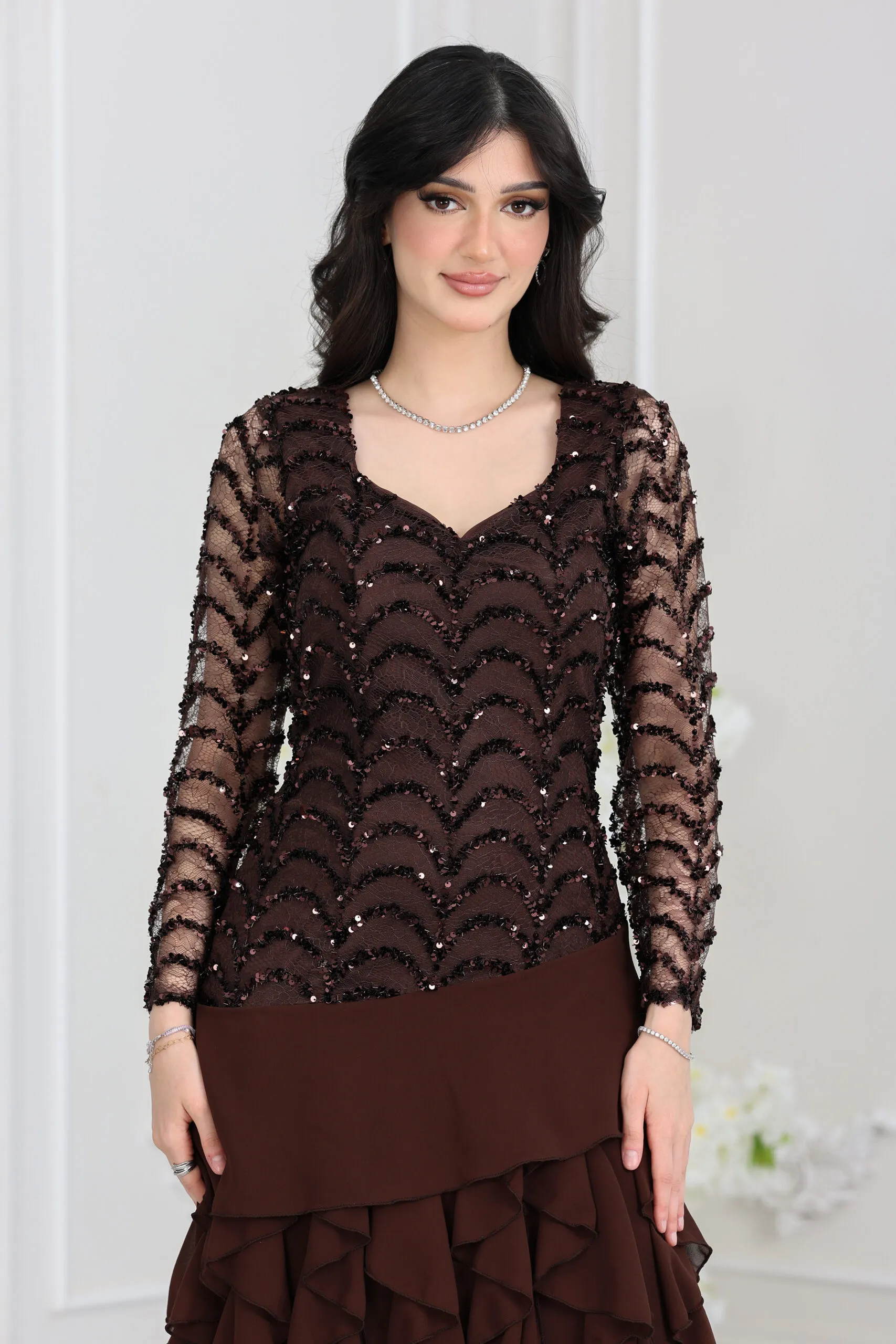 فستان سهرة شيفون طبقات