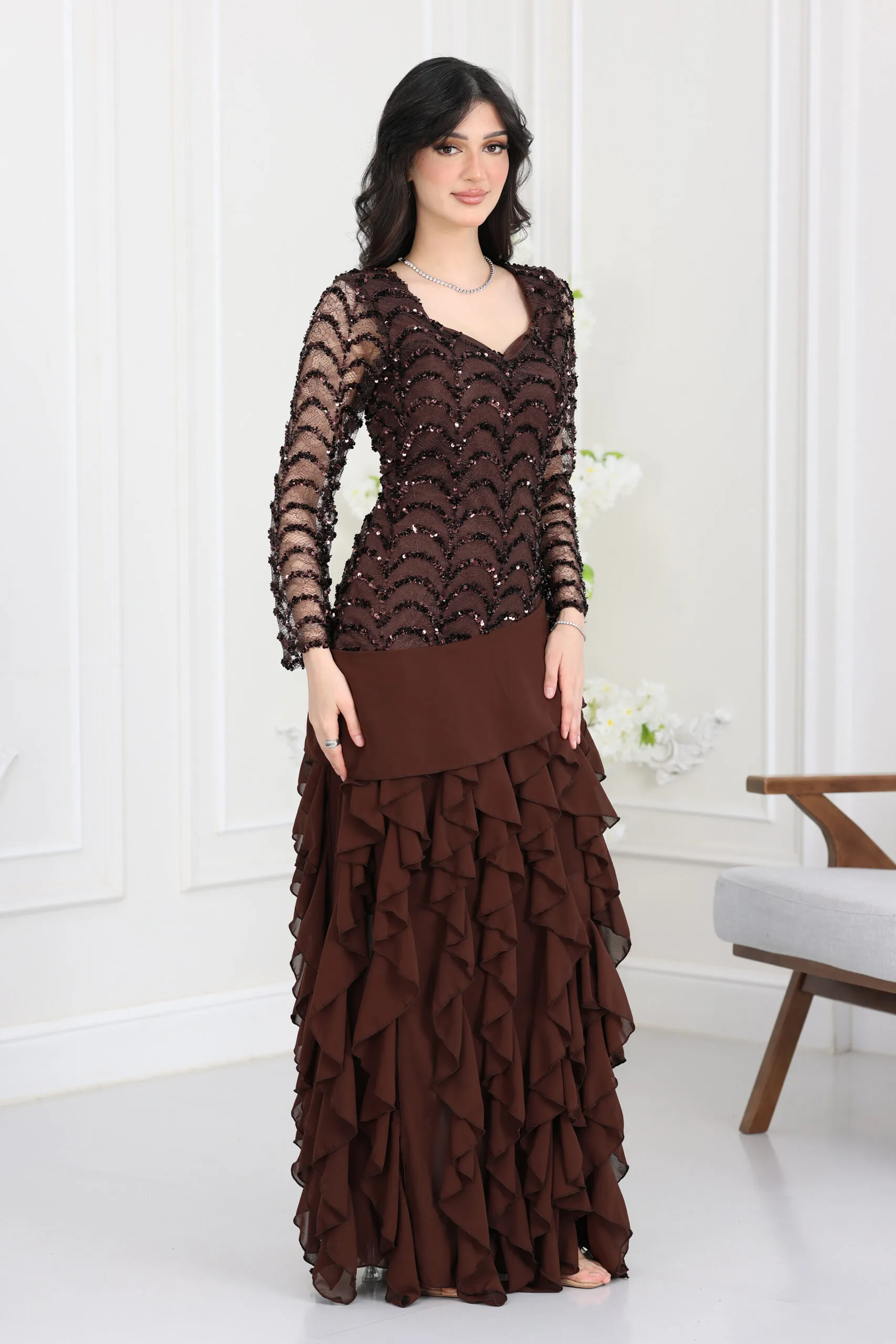 فستان سهرة شيفون طبقات