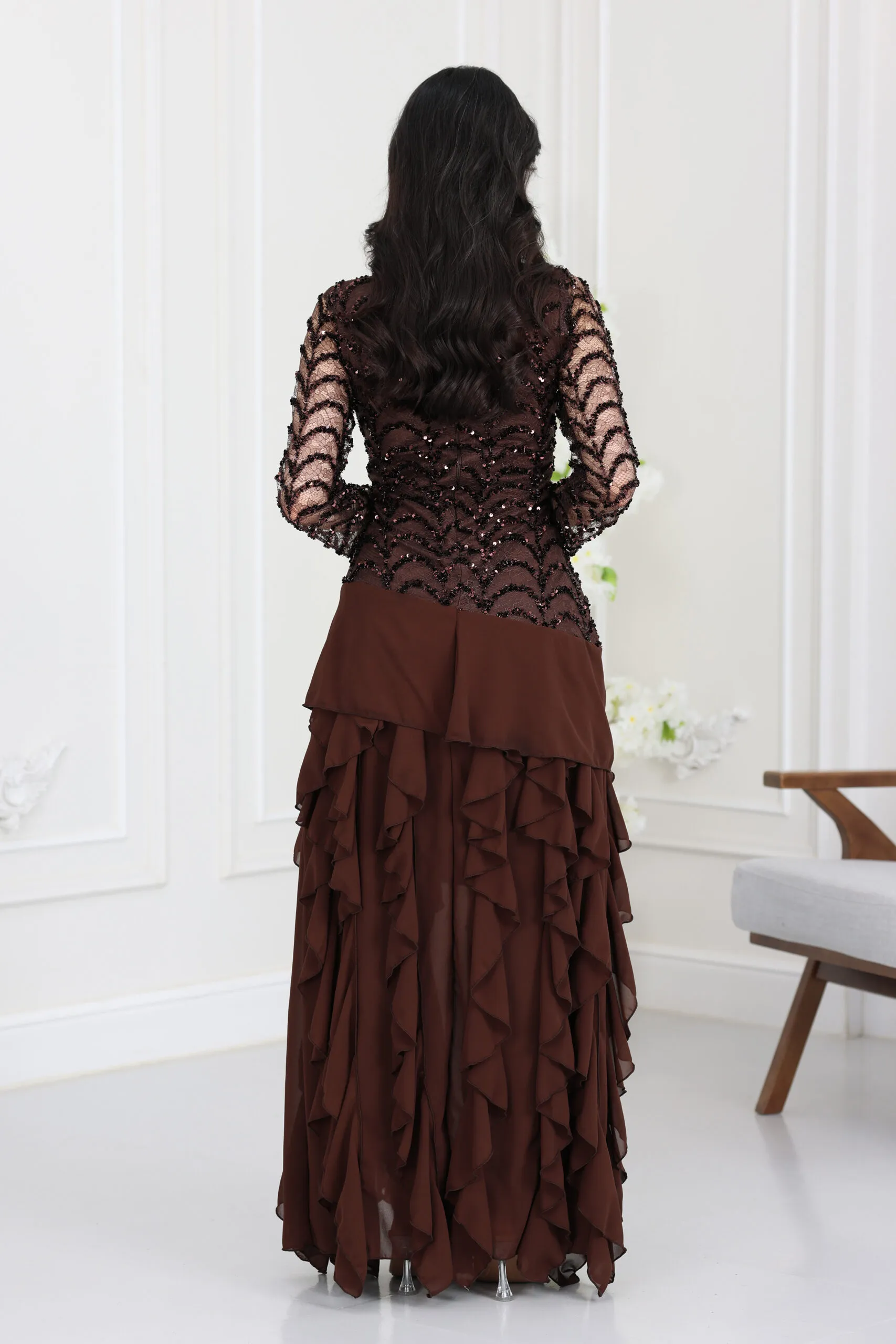 فستان سهرة شيفون طبقات