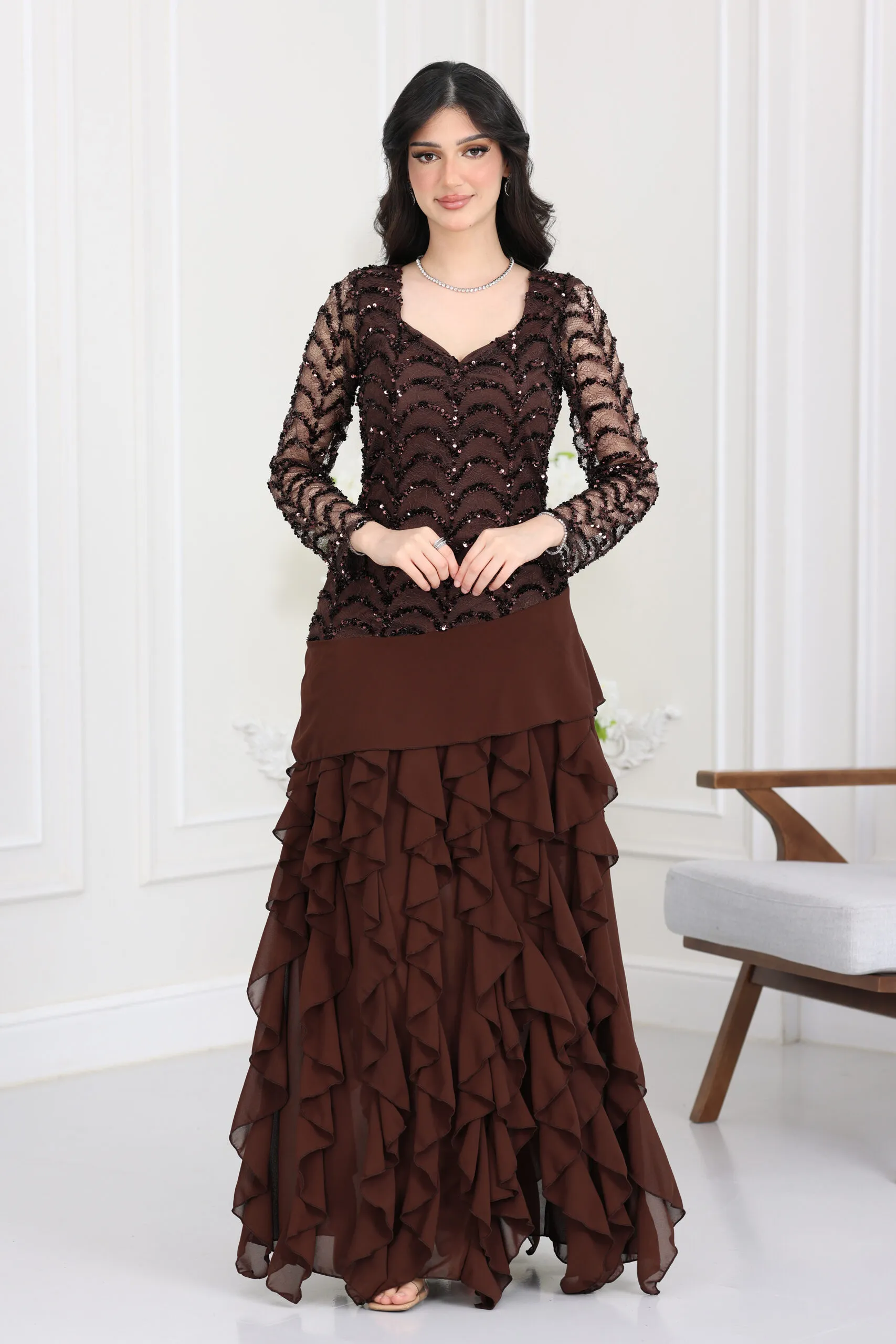 فستان سهرة شيفون طبقات