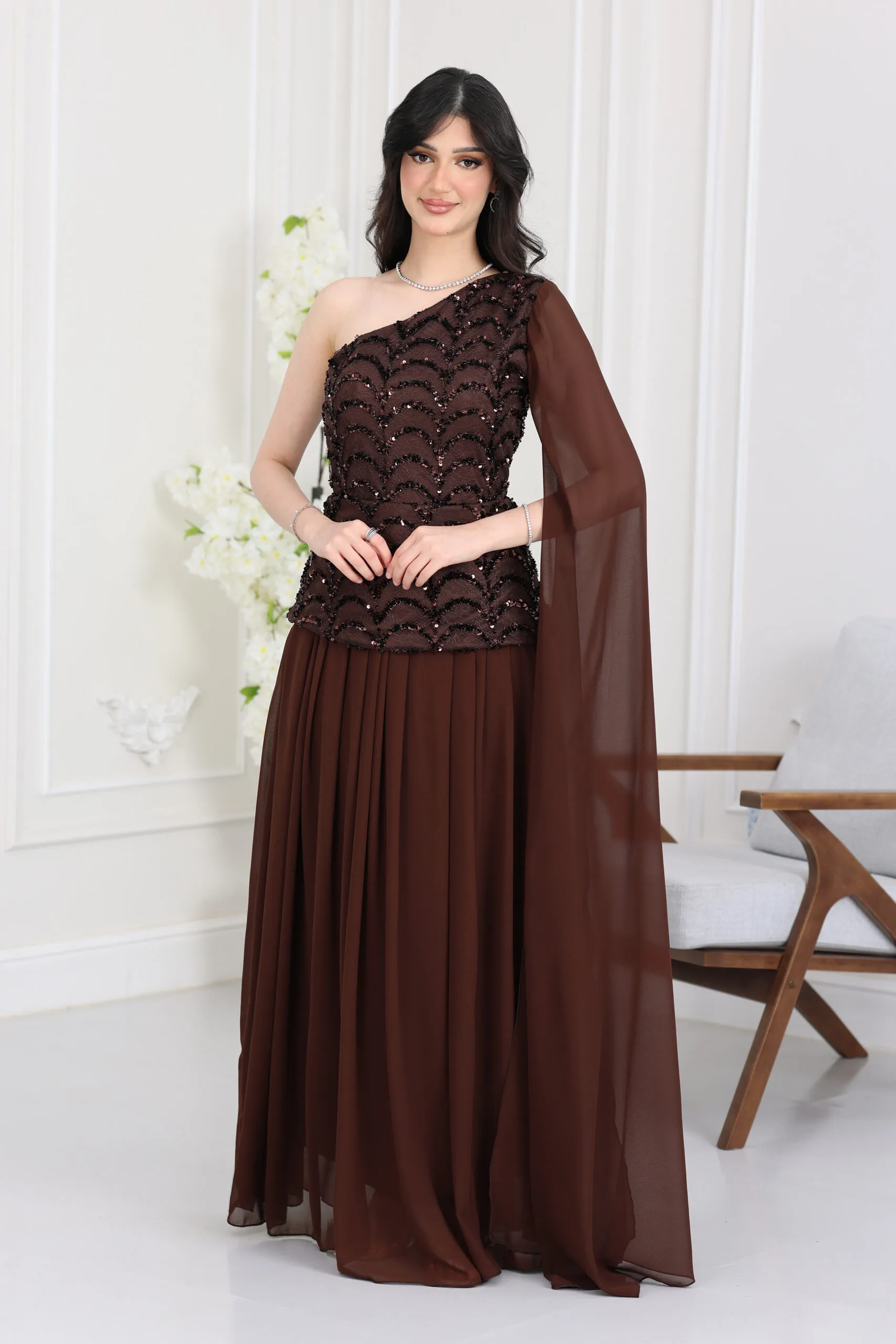 فستان سهرة شيفون طبقات